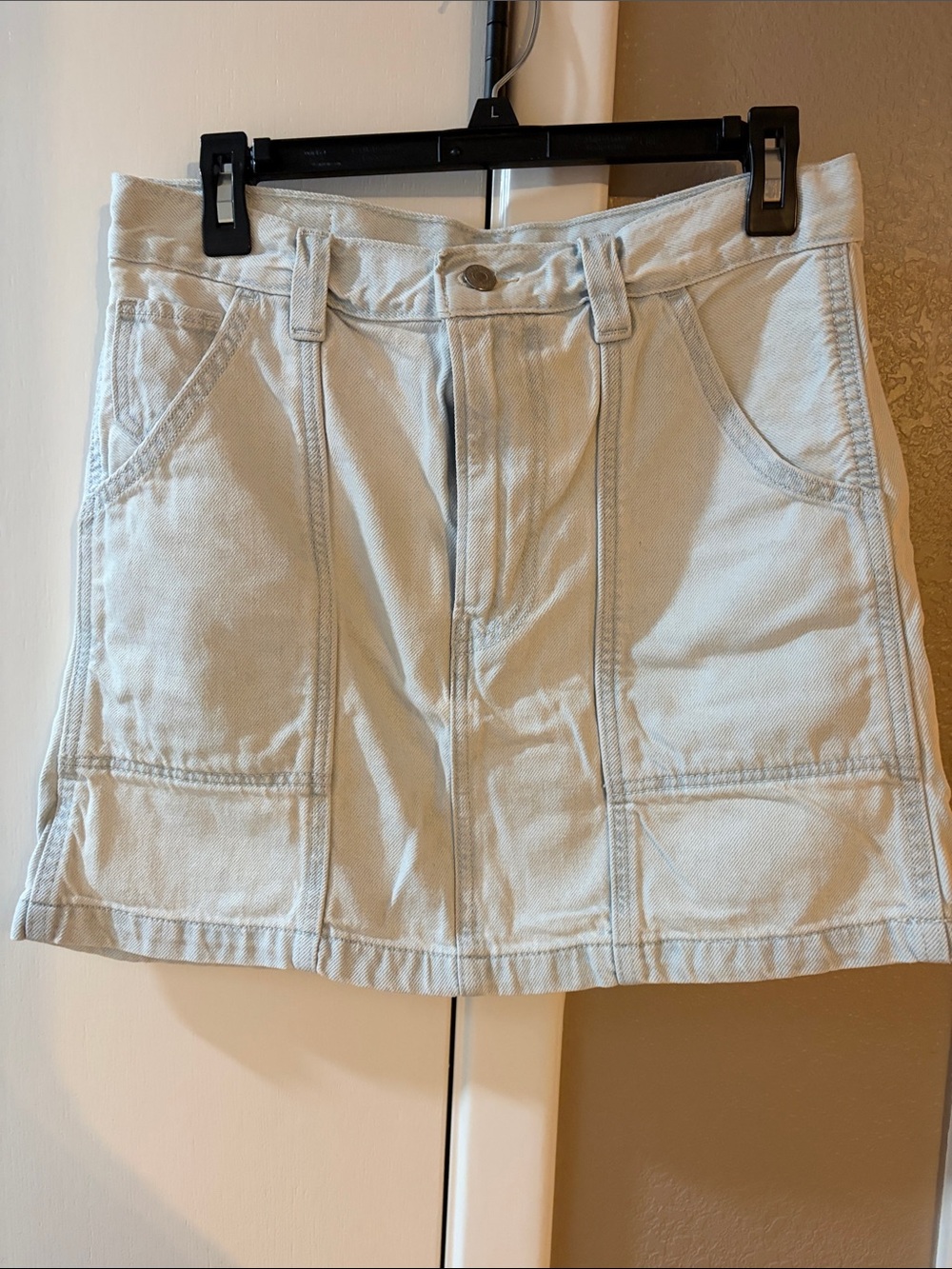 Cream Denim Mini Skirt with Utility Seams